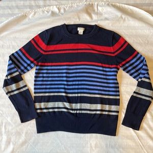 Boys J crew sweater size 10 navy blue background multiple stripe